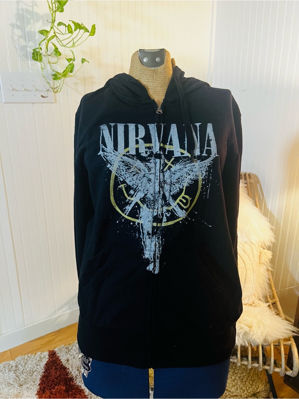 NIRVANA Black Graphic Zip-Front Hoodie